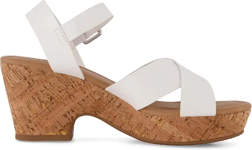 Vista 4 de CUSHIONAIRE Sandalias Rosie de cuña de corcho para mujer + espuma viscoelástica, Negro