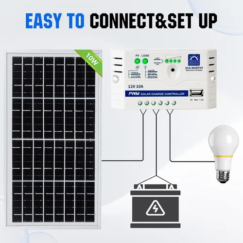 Vista 4 de ECO-WORTHY Panel solar de 10, 20, 30, 50 watts para cargar baterías de 12 voltios.