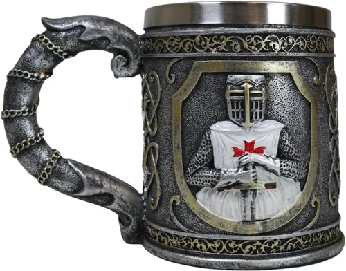 Vista 3 de Ebros Gift Taza de 15 oz con diseño de pergamino escudo de armas medieval Templario Cruzado Cruzado de los Caballeros de la Cruz Taza de café