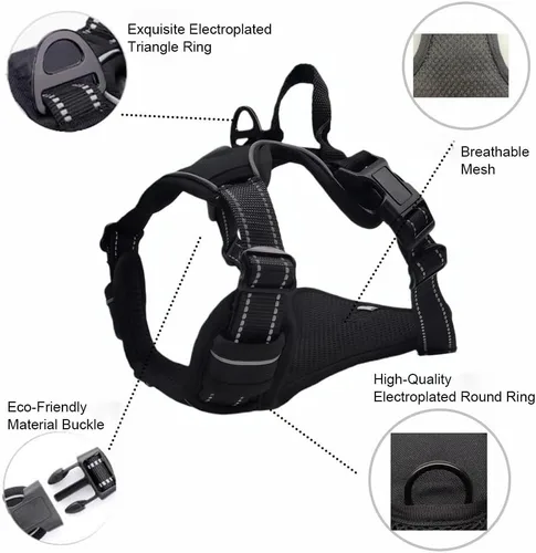 Vista 4 de Arnés para perro sin tirones, chaleco ajustable para mascotas con clips para correa delantera/trasera, arnés de chaleco cómodo reflectante
