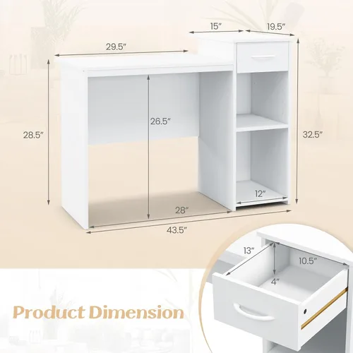 Vista 3 de Giantex Escritorio para computadora con almacenamiento, moderna mesa para computadora portátil con estante para impresora, cajón, soporte para CPU