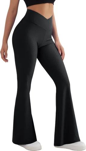 Vista 4 de MOOSLOVER Pantalones de yoga acanalados para mujer, con corte de bota, cintura alta, acampanados, leggings de entrenamiento