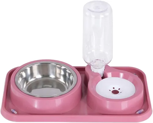 Vista 9 de Juego de cuencos antideslizantes para comida y agua para cachorros y gatos con dispensador de agua y tazón de acero inoxidable desmontable por Azul