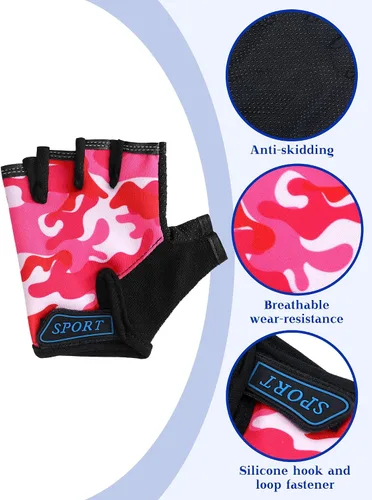 Vista 3 de 3 pares de guantes de bicicleta para niños, guantes de entrenamiento sin dedos de medio dedo, gel antideslizante para bicicleta y motocicleta