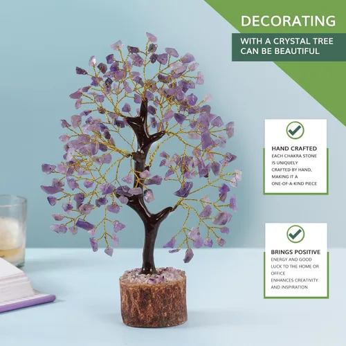 Vista 5 de NARIBABU Árbol de cristal de amatista, cristales curativos y piedras, regalos únicos para mujeres, árbol del dinero de Reiki y Feng Shui, decoración