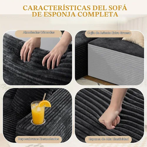 Vista 5 de JAMFLY Sofá modular de 103 pulgadas, moderno sofá tapizado en forma de L sin hueso con asiento profundo de gran tamaño, sofá sin hueso comprimido