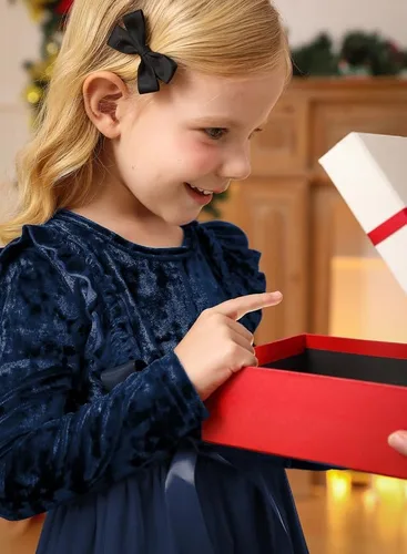 Vista 3 de IIMMER Vestido midi de tul de manga larga con volantes de terciopelo para niñas pequeñas de Navidad