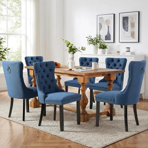 Vista 16 de SoarFlash Juego de 2 sillas de comedor de terciopelo, silla lateral de respaldo alto, silla lateral moderna tapizada de alta gama con botones Beige