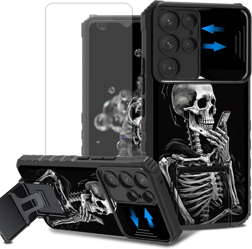 Vista 94 de Funda para teléfono Samsung Galaxy A15 5G con protector de pantalla con cubierta deslizante para cámara y soporte de doble capa híbrida resistente a