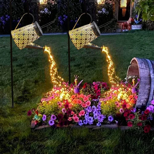 Vista 10 de VOOKRY - Regadera solar con luces, linternas solares grandes para colgar al aire libre, impermeable, decoración de jardín para el patio, césped