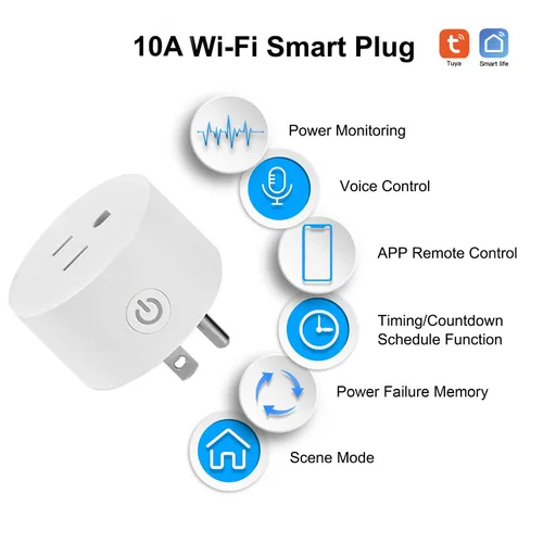 Vista 2 de Mini enchufe inteligente WiFi con control de voz remoto y Alexa, funciona con Google Assistant IFTTT, aplicación inteligente Tuya con temporizador