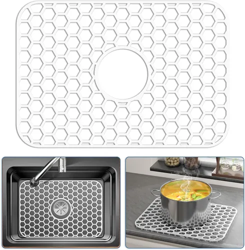 Vista 53 de Bestjing Paquete de 2 protectores de silicona para fregadero de cocina, accesorio de rejilla de cocina de 12 x 11 pulgadas, tapete antideslizante