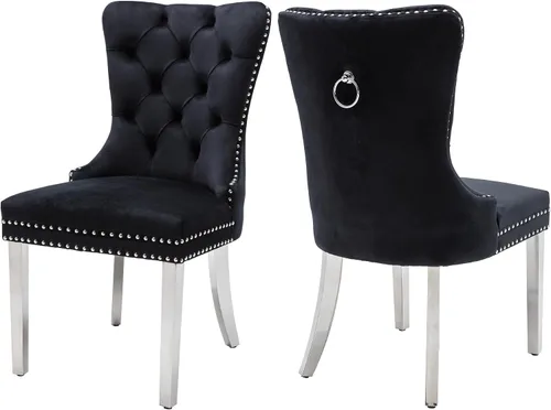 Vista 20 de Juego de 2 sillas de comedor de terciopelo beige, elegantes capitoné