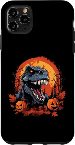 Vista 11 de Carcasa espeluznante de Halloween para iPhone 14, diseño de dinosaurio T Rex calabaza