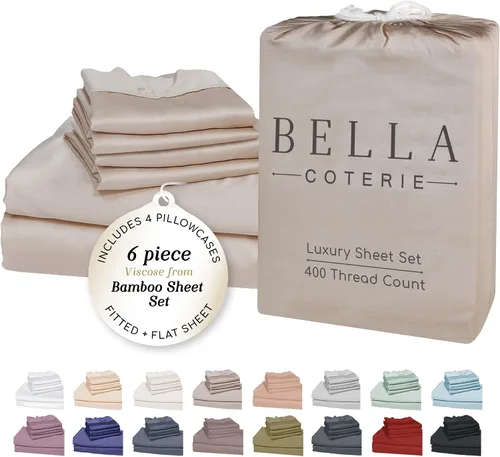 Vista 51 de Bella Coterie - Juego de sábanas tamaño individual, viscosa de bambú, de cultivo orgánico, ultrasuaves, refrescantes para calurosos, esquinas tipo