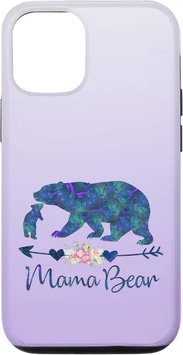Vista 28 de Teal Blue Purple Floral Mama Bear and One Cub Silver Purple Case for iPhone 17