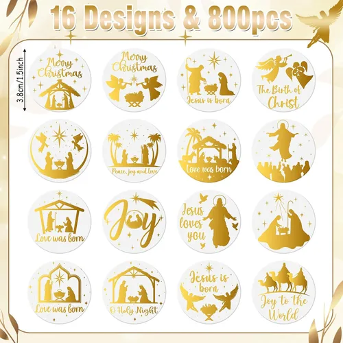 Vista 2 de Containlol 800 calcomanías religiosas de Navidad, redondas, de Navidad y Jesús, rollo de calcomanías autoadhesivas de fe cristiana, sobres