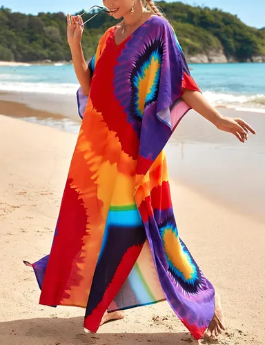 Vista 4 de Bsubseach Plus Size Bathing Suit Cover Up Colorful Caftan Dress for Women Long Bikini Coverup