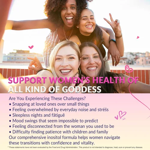 Vista 6 de Suplemento de mio-inositol y D-Chiro inositol para mujeres, proporción 40:1 de inositol con Omega 3, MTHF Folato, vitamina D3, B12, magnesio y zinc