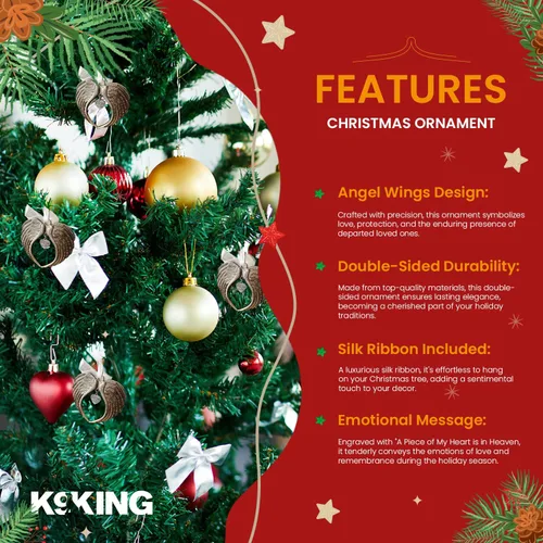 Vista 5 de Adornos de Navidad con alas de ángel – Un pedazo de mi corazón está en el cielo adorno para árbol de Navidad – Adorno conmemorativo de doble cara