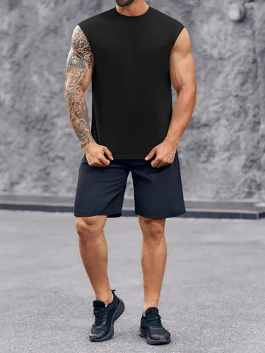 Vista 5 de Runcati Camiseta sin mangas de entrenamiento para hombre, de secado rápido, para gimnasio, culturismo, fitness, entrenamiento