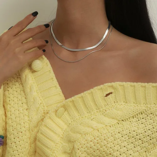Vista 7 de Risamil Collar de oro para mujer, a la moda, delicado collar de cadena de serpiente de espiga de oro de 14 quilates, collar de espiga en capas