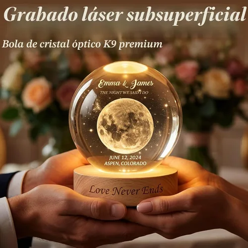 Vista 2 de Luz nocturna de bola de cristal de fase lunar personalizada, recuerdo de regalos de boda luna1