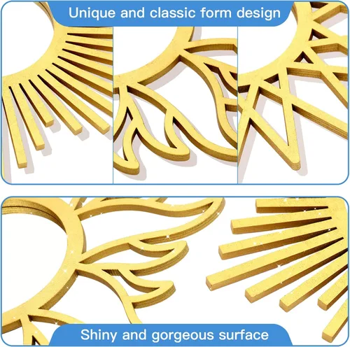 Vista 9 de 3 espejos redondos dorados para decoración de pared, espejos de pared de madera para decoración del hogar (dorado)