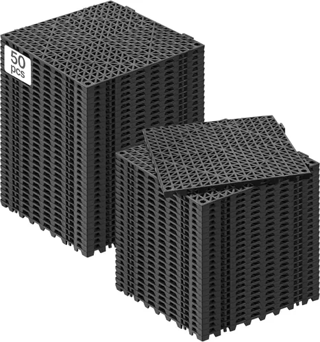 Vista 14 de VEVOR Alfombra Modular Entrelazada, Paquete de 12 Piezas de 30,5 cm x 30,5 cm, Azulejos de Drenaje de PVC Suave Entrelazados, Agujeros de Drenaje