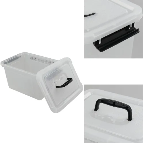 Vista 5 de Ggbin Caja de almacenamiento transparente de 6 cuartos de galón con mango negro y pestillos - Paquete de 4