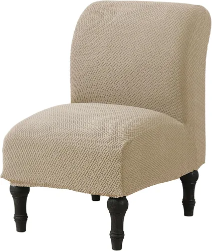 Vista 24 de MIFXIN - Funda elástica para silla sin brazos, funda protectora extraíble y lavable, para sala de estar, hogar, hotel (jacquard beige)