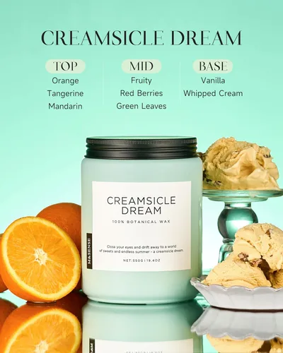 Vista 2 de M&SENSE Vela de crema naranja para renovación del hogar y aroma primaveral, vela de cera de soja de 19.4 onzas con 110 horas de tiempo