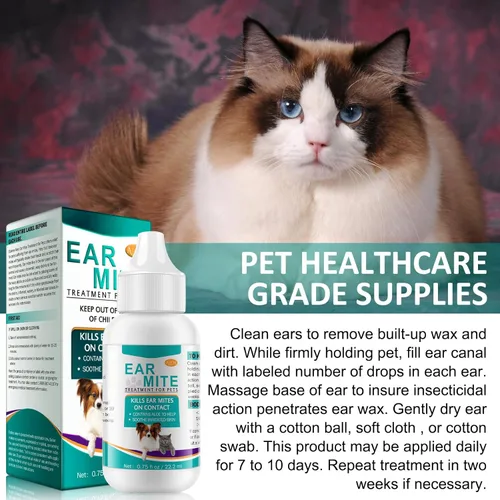 Vista 8 de Limpiador de ácaros para perros y gatos – Tratamiento de ácaros de orejas de gato con aloe vera, limpiador al contacto y alivia la picazón, fórmula