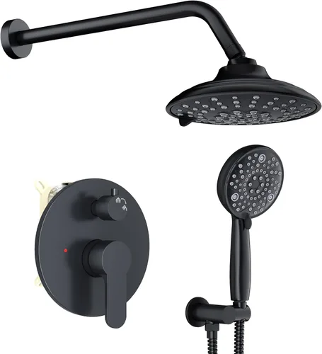 Vista 15 de EMBATHER Juego completo de grifos de ducha, con 3 ajustes de cabezal de ducha de alta presión, accesorios de sistema de ducha de lluvia montados