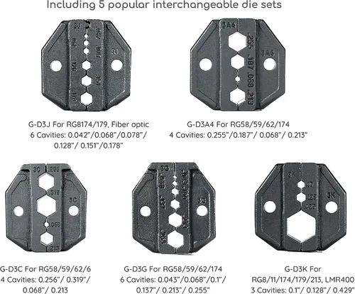 Vista 3 de Profesional todo en uno RF coaxial kit de herramientas de cambio rápido Crimpadora cortador Stripper 5 juegos de troqueles intercambiables