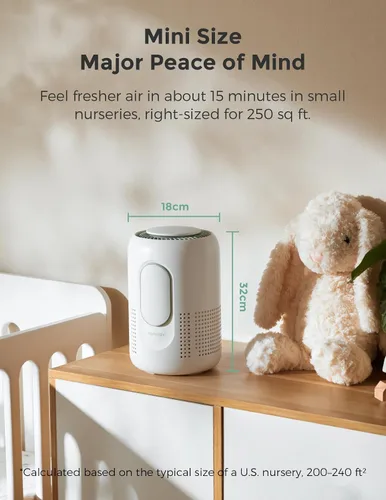 Vista 6 de Momcozy Purificador de Aire para Guardería, Sistema de 4 Filtros con H13 HEPA y Carbón, Monitor de Calidad del Aire PM2.5 en Tiempo Real y Pantalla