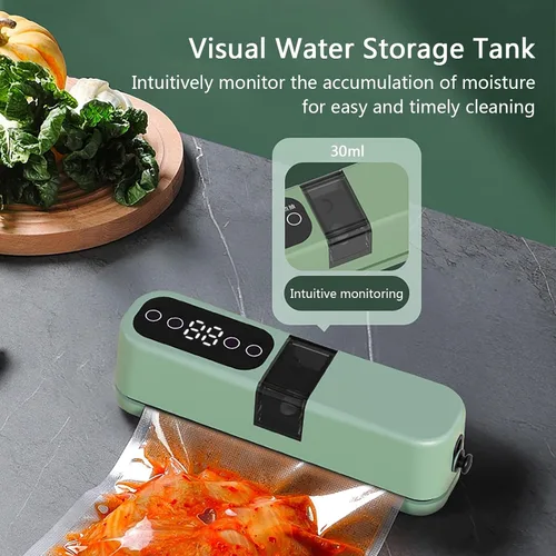 Vista 4 de Máquina selladora al vacío compacta, sistema automático inteligente de conservación de alimentos para carne, queso y preparación de comidas (beige)