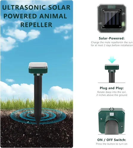 Vista 6 de Paquete de 8 repelentes de topos alimentado por energía solar, repelente ultrasónico impermeable 2026 para exteriores, ratas, ardillas, zorrillas