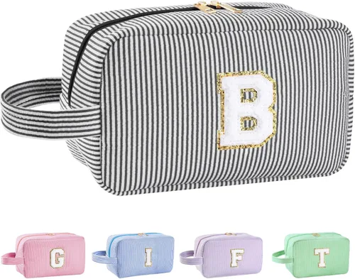 Vista 148 de Bolsa de maquillaje personalizada con inicial A-Z para mujeres, niñas y niños, bolsa de aseo de viaje, bolsa de maquillaje preparada, bolsa