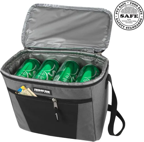 Vista 3 de Fridge Pak Lonchera aislada para adultos y bolsa enfriadora de latas de gran capacidad para 12 latas Gris/Negro