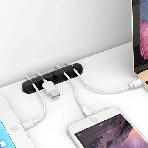 Vista 5 de Clips para cables, paquete de 3 organizadores de cables negros, organizador de cables adhesivo de escritorio, adecuado para cables de alimentación