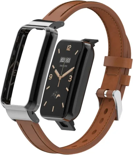 Vista 9 de HOPMC Correa de repuesto de cuero ajustable y cómoda con marco de metal para Xiaomi Band 7 Pro (no incluye rastreador)