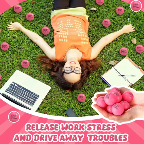 Vista 3 de Sotiff 100 bolas de estrés a granel para adultos, espuma colorida para aliviar el estrés, juguetes de regalo con citas motivacionales, bolas