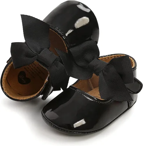 Vista 5 de WILLFUN Zapatos planos Mary Jane para bebés y niñas con lazo, vestido de princesa, zapatos de cuna, suela de goma suave antideslizante
