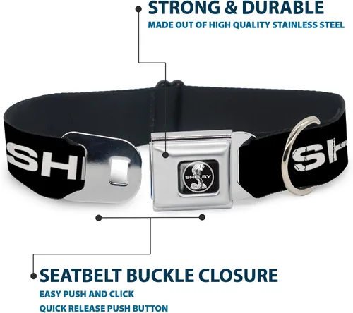 Vista 4 de Collar de perro hebilla de cinturón de seguridad Shelby texto solo negro blanco 9.5 a 13 pulgadas 1.0 pulgadas de ancho
