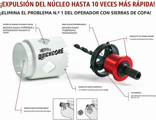Vista 8 de Disston QUICKCORE - Juego de 13 piezas - sierras de agujero de 3/4", 7/8", 1 1/8", 1-3/8", 1-1/2", 1-3/4", 2", 2 1/8" y 2-1/2" y eje de cambio