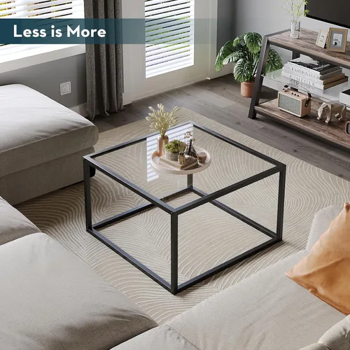Vista 4 de Mesa de café de vidrio SAYGOER Mesas de café pequeñas cuadradas para sala de estar, mesa de centro moderna de 26.7 pulgadas para oficina