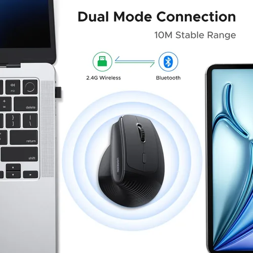 Vista 2 de UGREEN Ratón inalámbrico ergonómico, Bluetooth y 2.4G inalámbrico, clics
