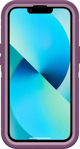 Vista 3 de OtterBox Defender Series - Funda resistente para iPhone 13 (no Mini/Pro/Pro Max), solo funda, embalaje no minorista, color morado feliz, con defensa