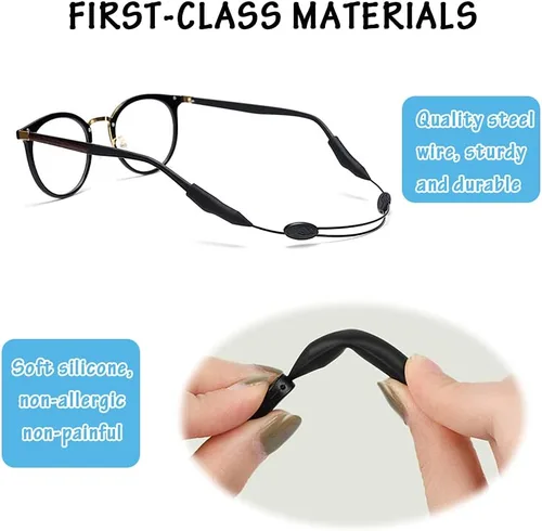 Vista 3 de Paquete de 4 correas ajustables para gafas, retenedor de lentes duradero e impermeable, soporte antideslizante para lentes de sol